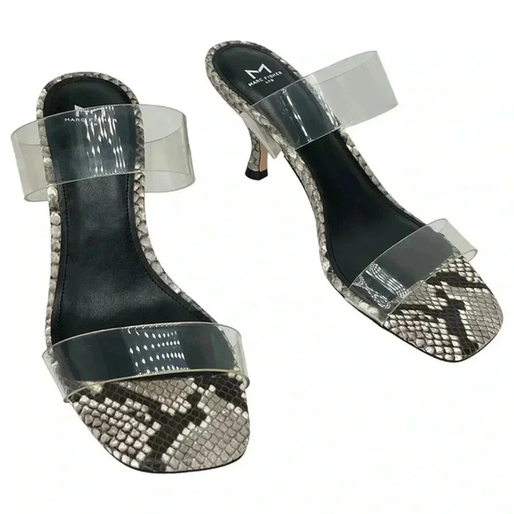 NWOB Marc Fisher Womens Heeled Sandals 8.5M Guadia2 Snake Print Clear Strap - Picture 11 of 14